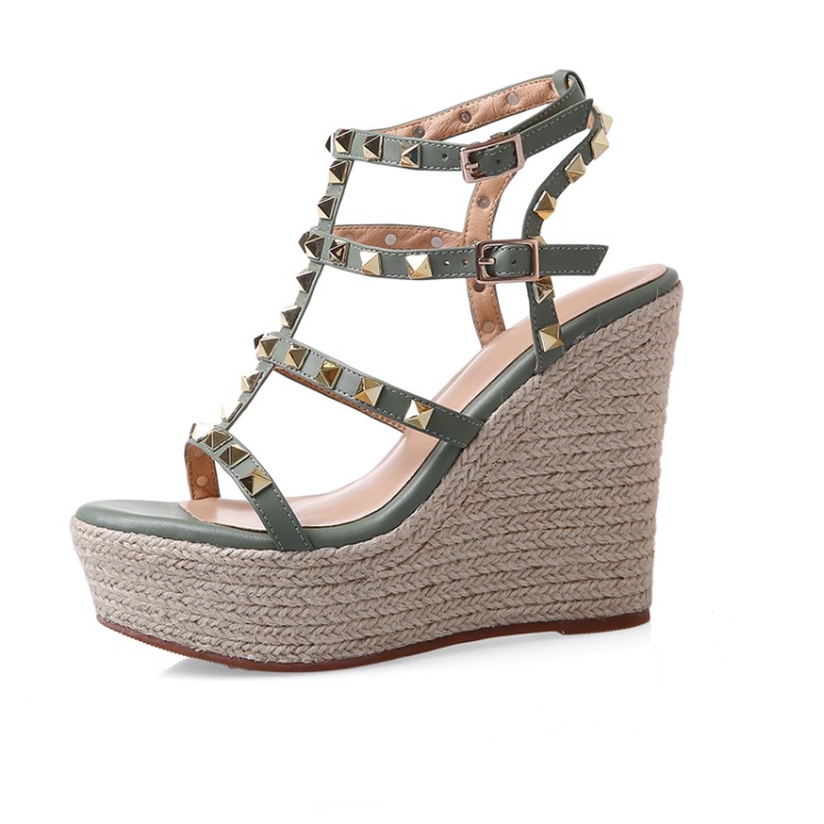 High Heel Platform Roman Sandals with Studs and Ankle Strap - Image 5