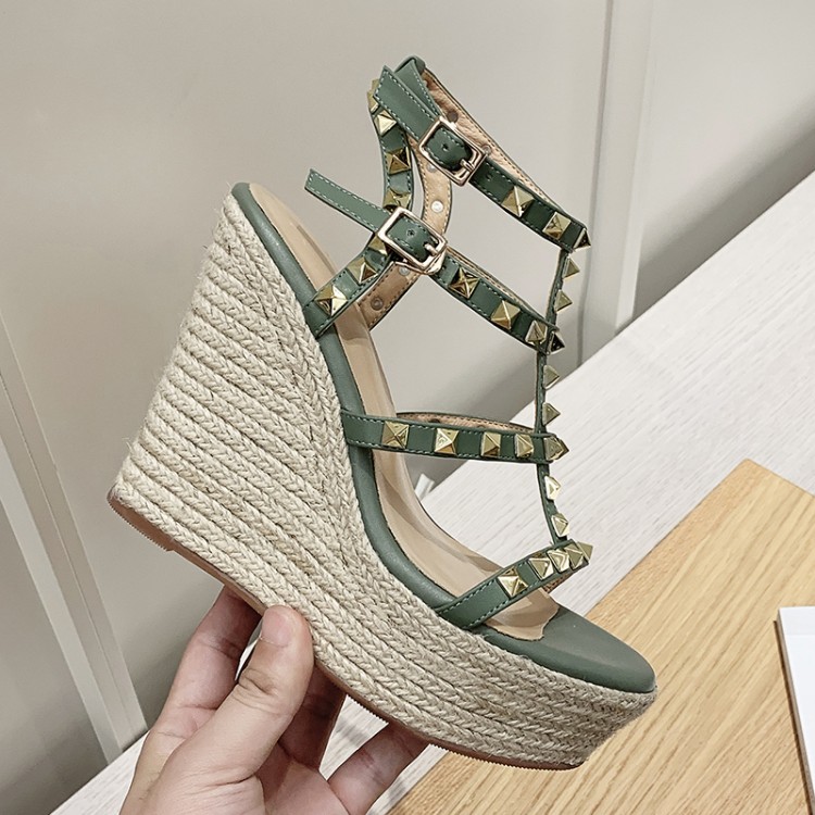 High Heel Platform Roman Sandals with Studs and Ankle Strap - Image 2
