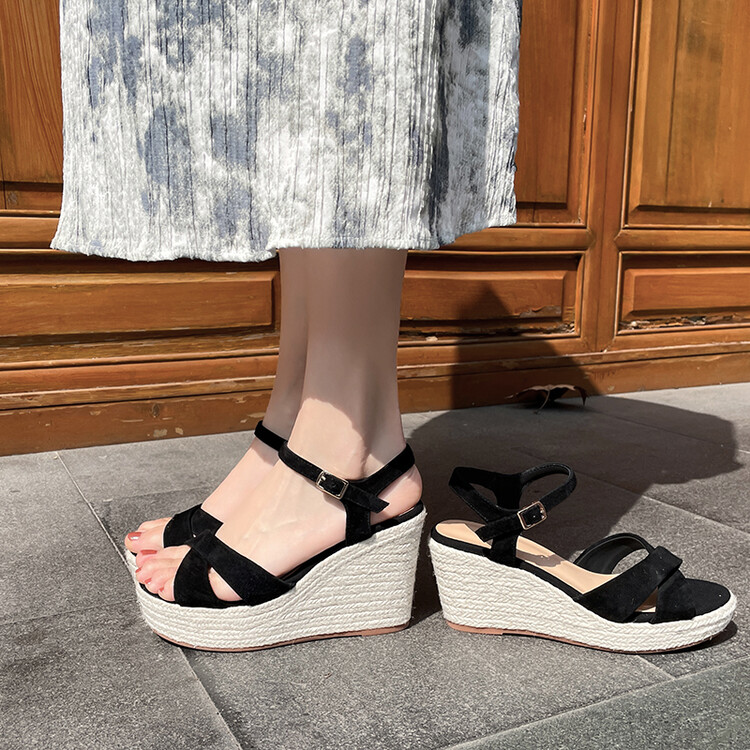 Women's Roman Platform Wedge Sandals - Suede T-Strap High Heel Shoes - Image 4