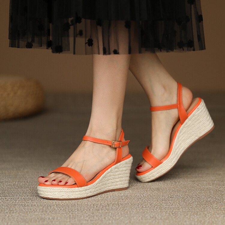Women's Roman High Heel Wedge Sandals with Braided Detail and Platform