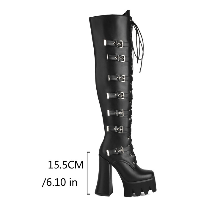 Punk Over-the-Knee High Heel Boots with Metal Decor and Lace-Up - Image 2