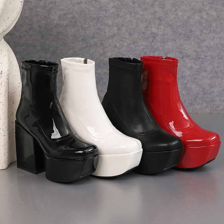 Women's High Shaft Chunky Heel Platform Fashion Boots with Side Zipper - Style s.html - Image 5