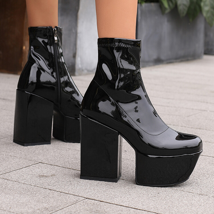 Women's High Shaft Chunky Heel Platform Fashion Boots with Side Zipper - Style s.html - Image 4