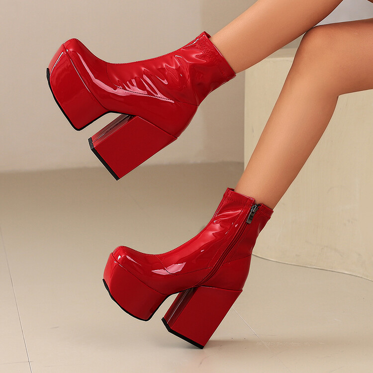 Women's High Shaft Chunky Heel Platform Fashion Boots with Side Zipper - Style s.html - Image 2