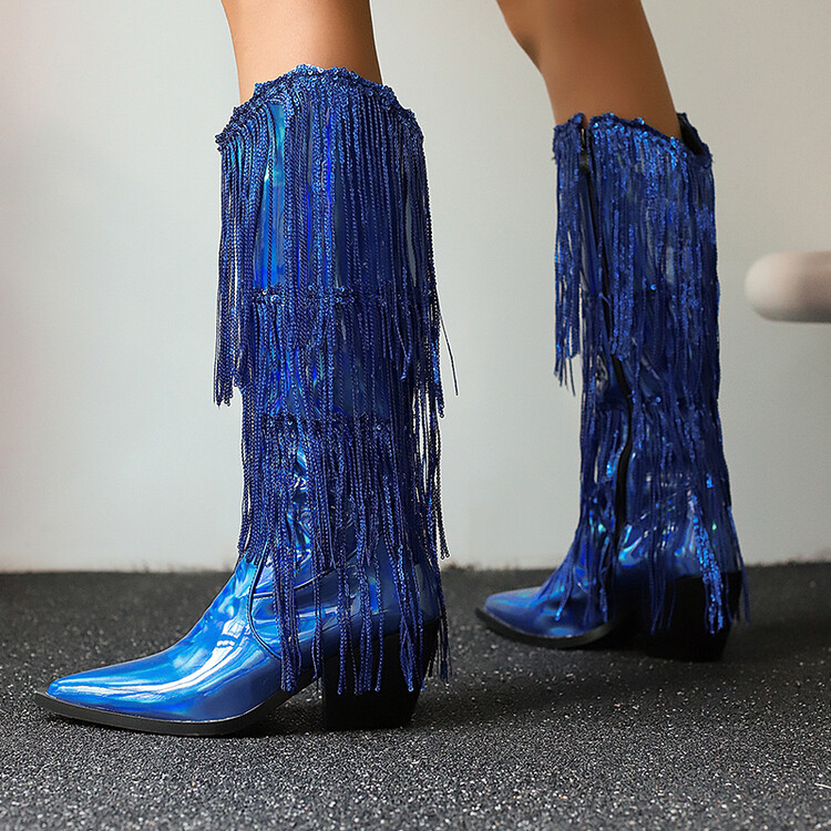 Women's High Heel Tassel Boots with Side Zipper - Image 4