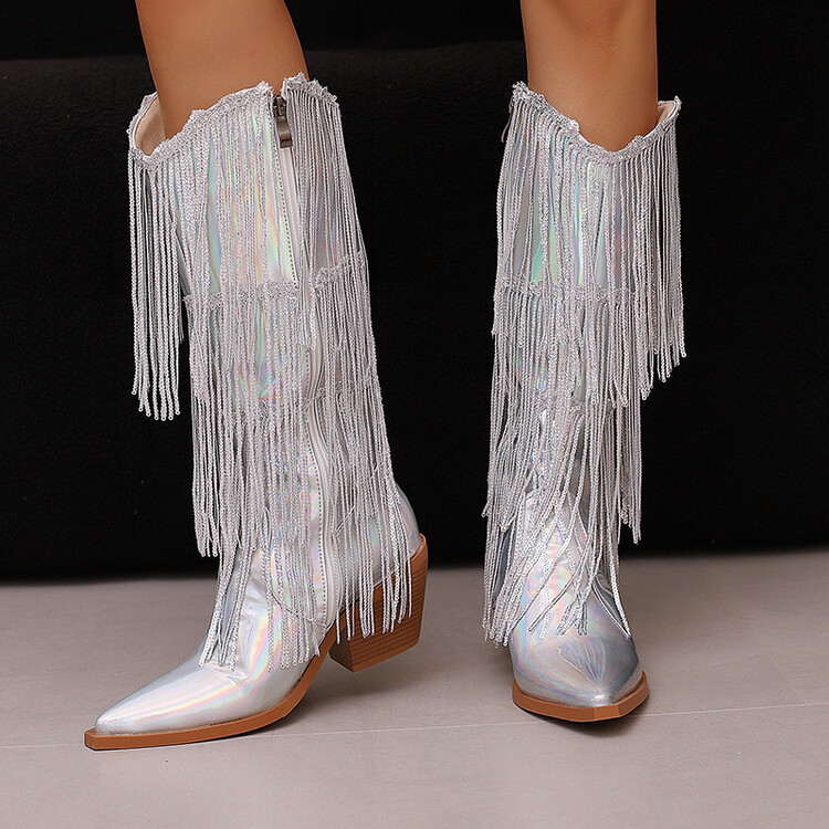 Women's High Heel Tassel Boots with Side Zipper - Image 3