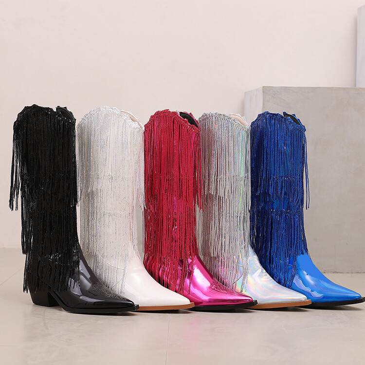 Women's High Heel Tassel Boots with Side Zipper - Image 5