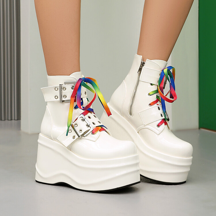 Women's Fashion Ankle Boots with Lace-Up and Platform Heel - Image 2