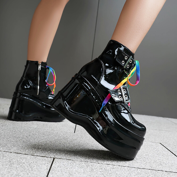 Women's Fashion Ankle Boots with Lace-Up and Platform Heel - Image 3