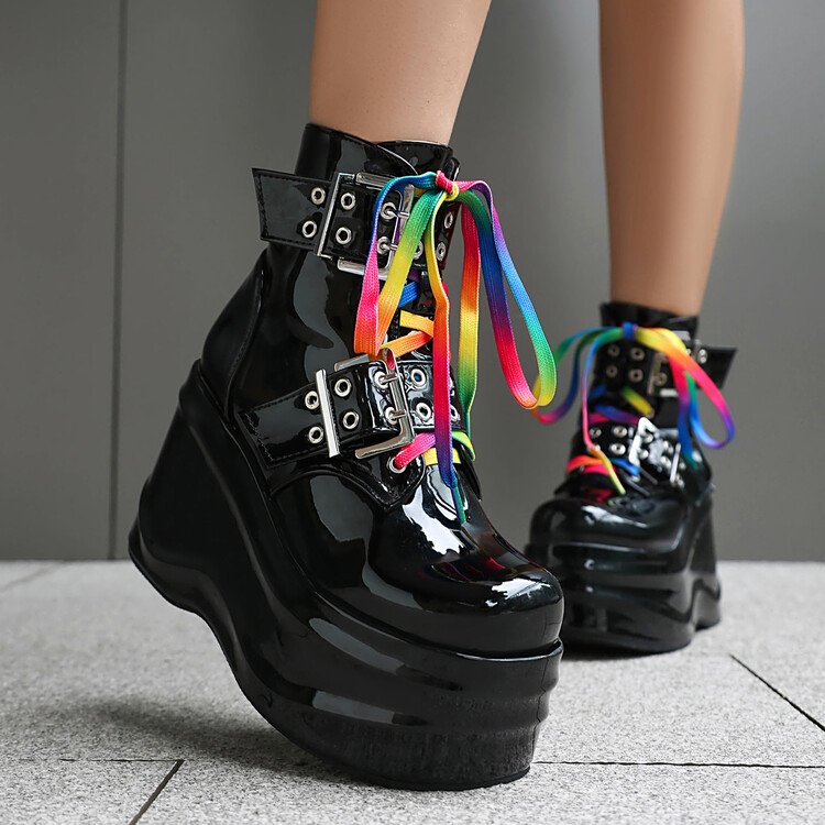 Women's Fashion Ankle Boots with Lace-Up and Platform Heel