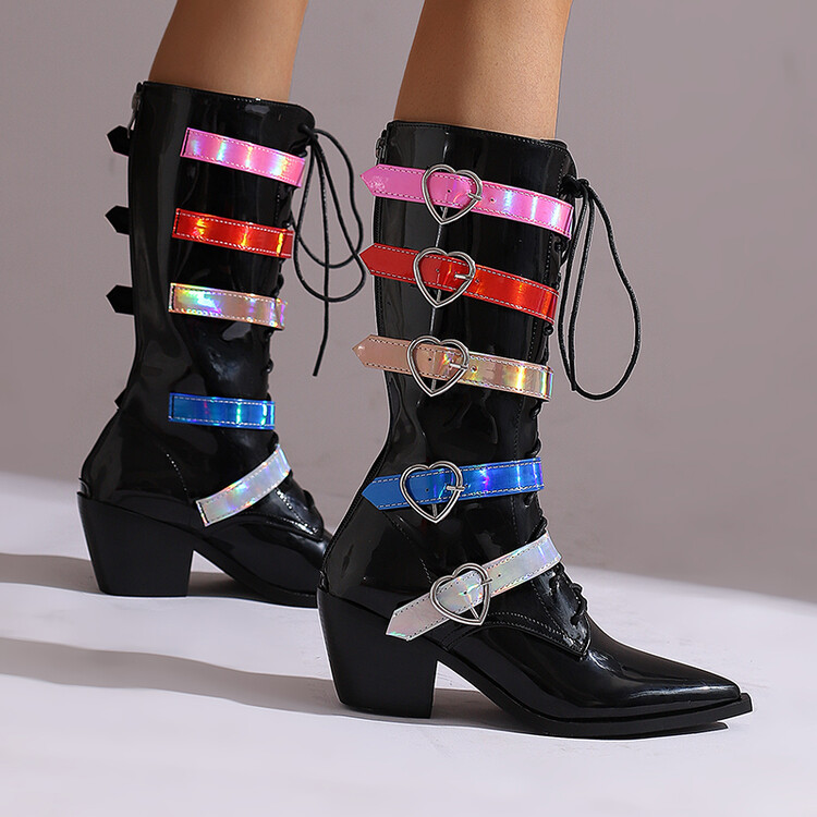 Women's High Heel Pointed Toe High Shaft Fashion Boots with Back Zipper