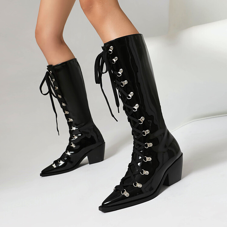 Women's High Heel Pointed Toe Lace-Up High Shaft Fashion Boots