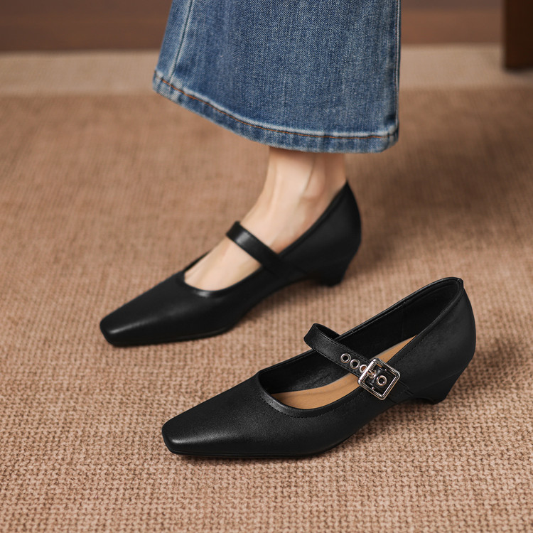 Women's Minimalist Square Toe Chunky Mid Heel Shoes - Style g.html