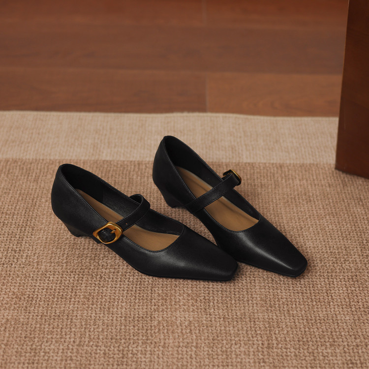 Minimalist Square Toe Chunky Mid Heel Pumps - Style a.html - Image 5