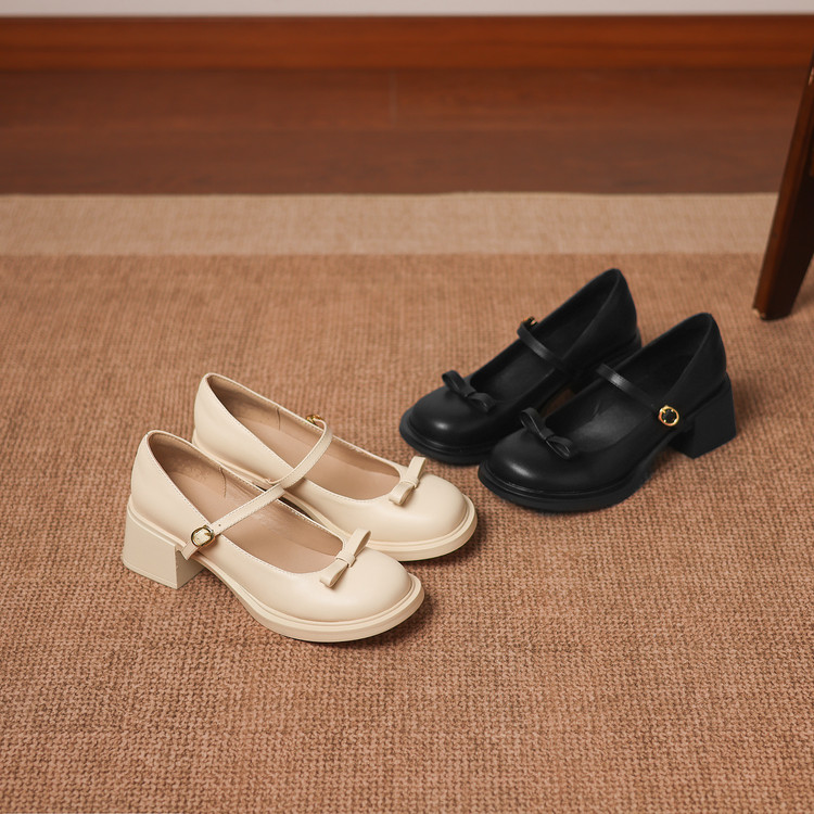 Minimalist Chunky Heel Round Toe Women's Shoes - Image 2