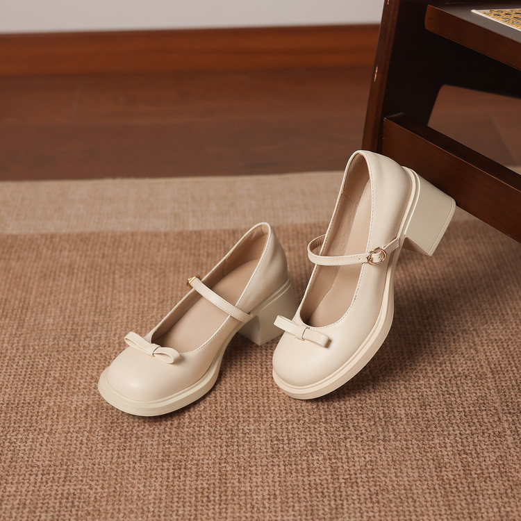 Minimalist Chunky Heel Round Toe Women's Shoes - Image 3