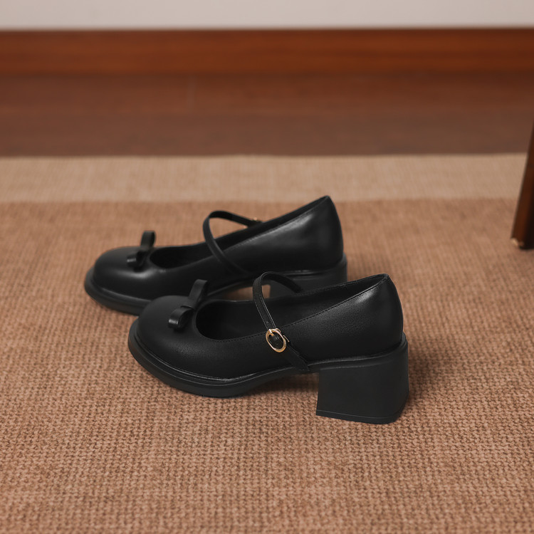 Minimalist Chunky Heel Round Toe Women's Shoes - Image 5