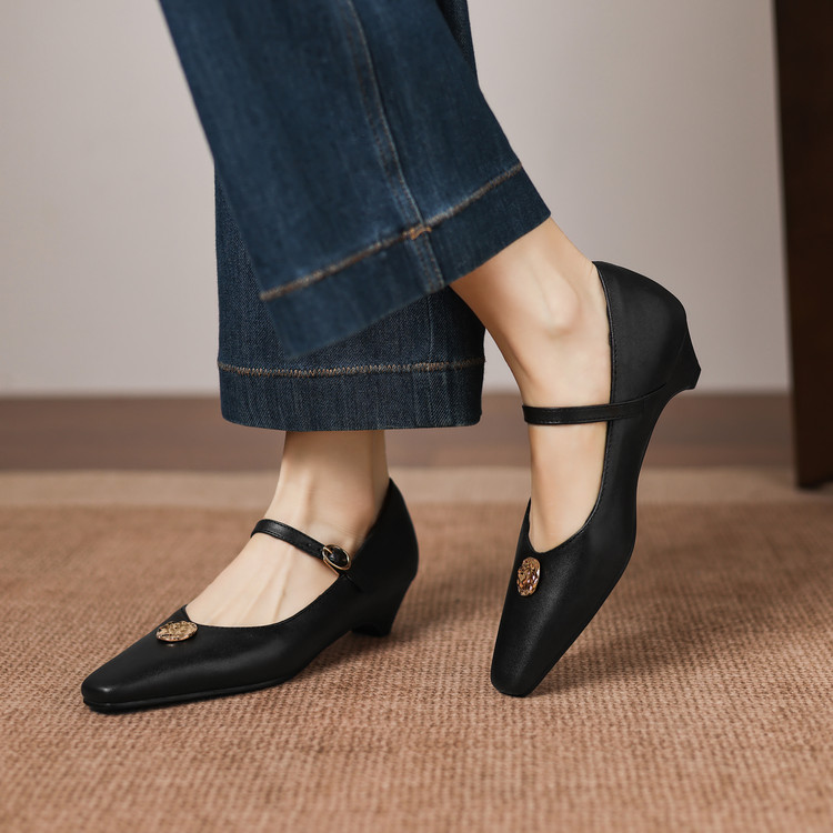 Minimalist Square Toe Chunky Mid Heel Pumps - Style q.html - Image 2