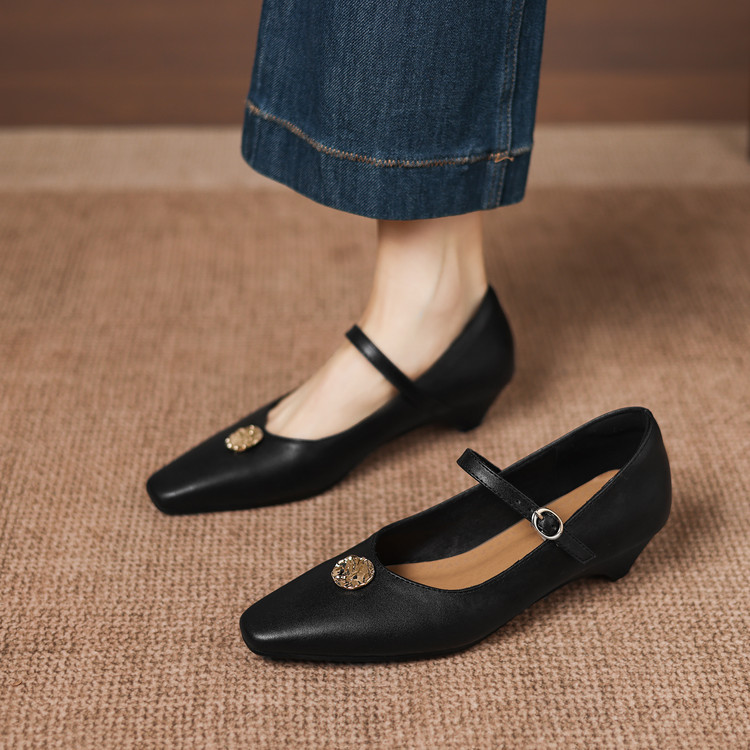 Minimalist Square Toe Chunky Mid Heel Pumps - Style q.html - Image 4