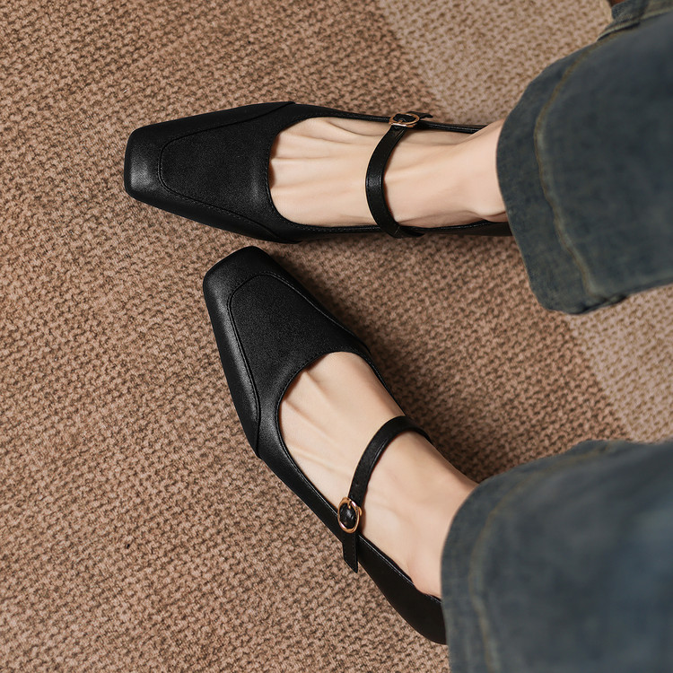 Women's Minimalist Square Toe Chunky Mid Heel Pumps