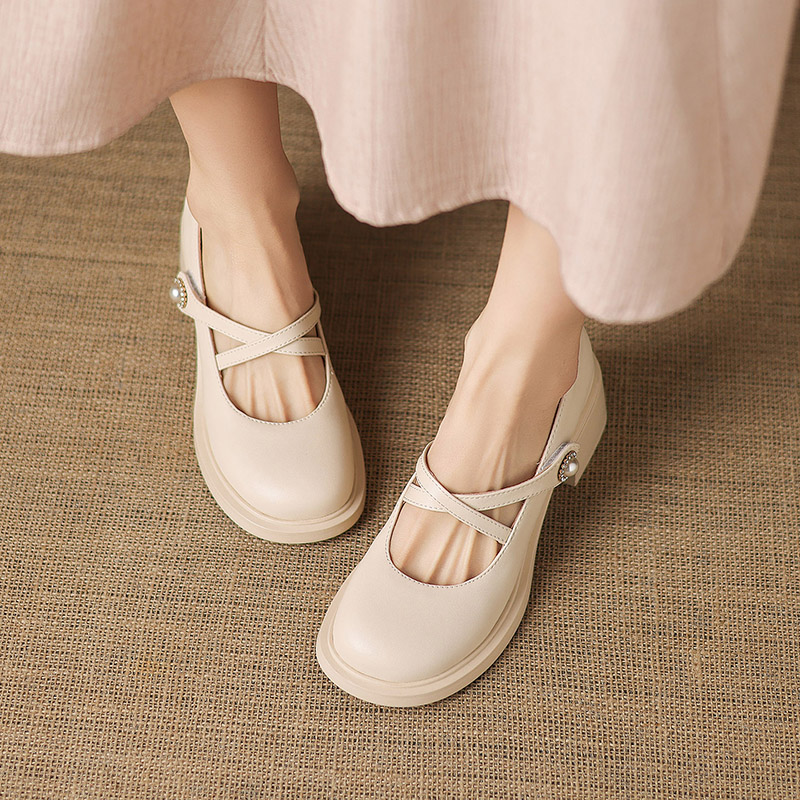 Minimalist Chunky Heel Round Toe Women's Shoes Spring 2026