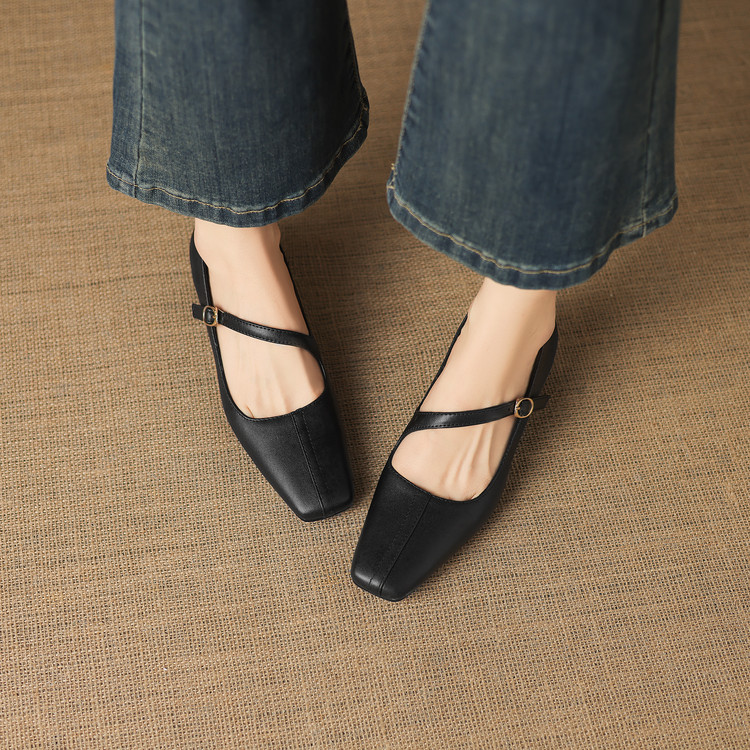 Minimalist Square Toe Chunky Mid Heel PU Shoes - Image 3