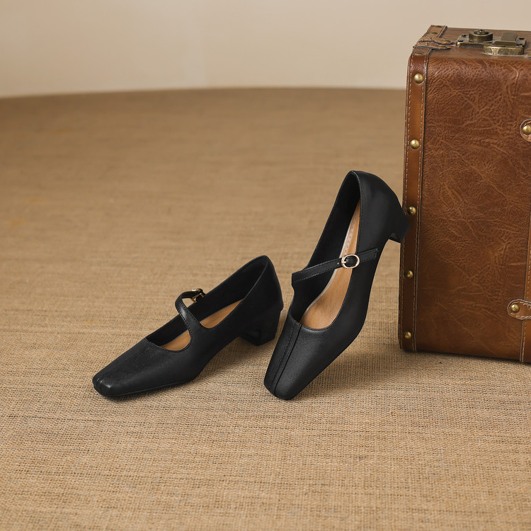Minimalist Square Toe Chunky Mid Heel PU Shoes - Image 5
