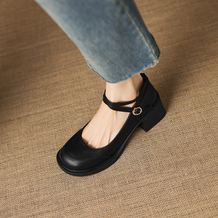 Minimalist Chunky Heel Round Toe Fashion Shoes - Image 2